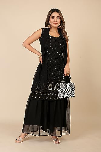 Image of TILKI FASHION Women's Embrodery Work Kurti With Sharara And Dupatta Set