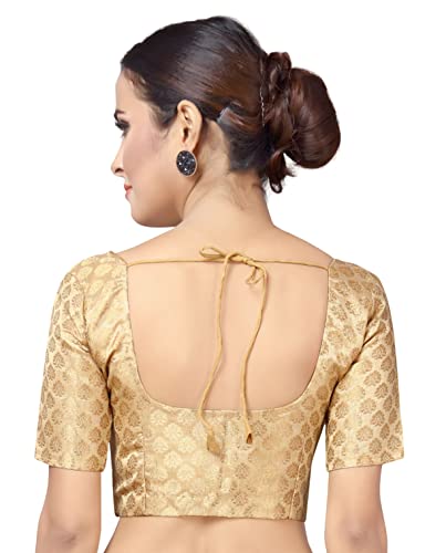 Image of Studio Shringaar Women's Readymade Brocade Short Sleeves Saree Blouse