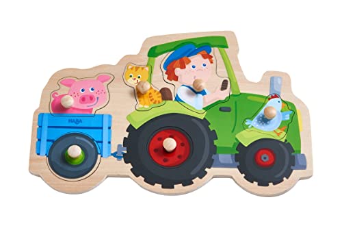 HABA 305550 - Greifpuzzle Lustige Traktorfahrt, Greifpuzzle ab 1 Jahr, bunt