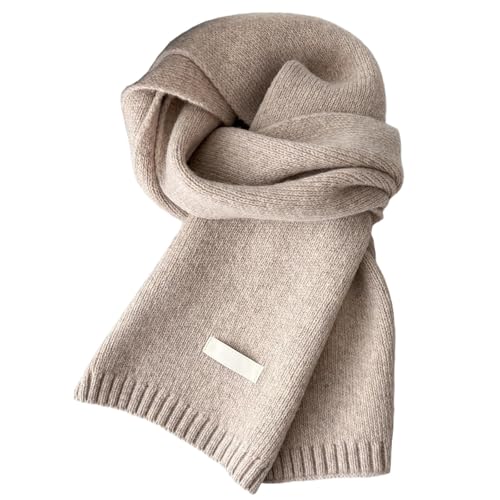 Wollschal Winterschal Weiche Warm Strickschal 100% Wolle Herbst Winter Einfarbig Gestrickter Schal Vielseitiger Kaschmir Halsschal Für Damen Herren, 160x20 Cm Schlauchschal Weihnachtsschal Rot Beige