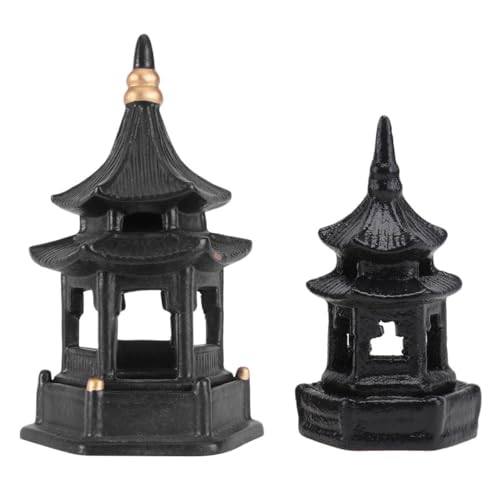 FONDOTIN 2 Pezzi Padiglioni Esagonali da Giardino in Ceramica Nero Ornamenti Decorativi per Bonsai e Micro Paesaggi Adatti Tavoli e Ambienti Esterni