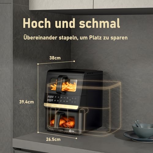 Doppelkammer Heißluftfritteuse 10L, 2500W, 2 Sichtfenster – Bild 2