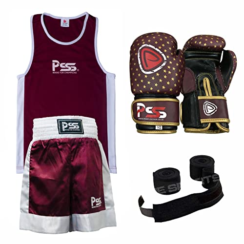 Uniforme de boxe junior marron ensemble complet avec gants et bandes