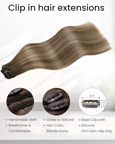 Image of LaaVoo Clip In Hair Extensions, Full Head, 16 Inch 5Pcs 80g | Hair Extensions Clip Ins Adopt Real Human Hair Material, Support Long Hair Styling, And Volumized Hairstyle Creation