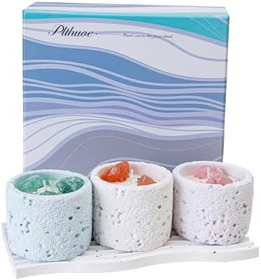 3 Pack Meteorite Gypsum Jar Candle Set Unique Cylindrical Shaped Spherical Scented Aromatherapy Candles Natural Soy Wax for Home Fragrance & Decor (Cylindrical)