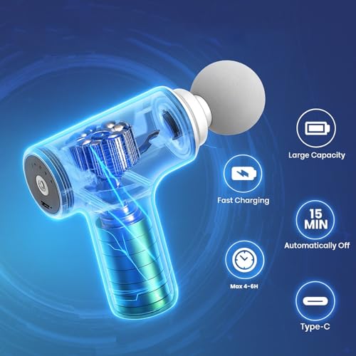 Image of Electric Deep Tissue Massage Gun with 6 Speed Levels & 4 Interchangeable Heads, High-Torque Motor, Low Noise, Portable Muscle Recovery Massager for Body Pain Relief