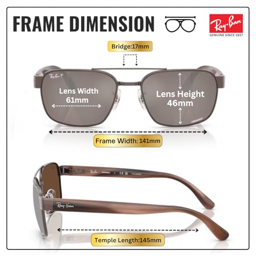 Image of Ray-Ban RB3751CH CHROMANCE POLARIZED Square-Round Shape Sunglasses for Men & Women with Official Eyewear Kit