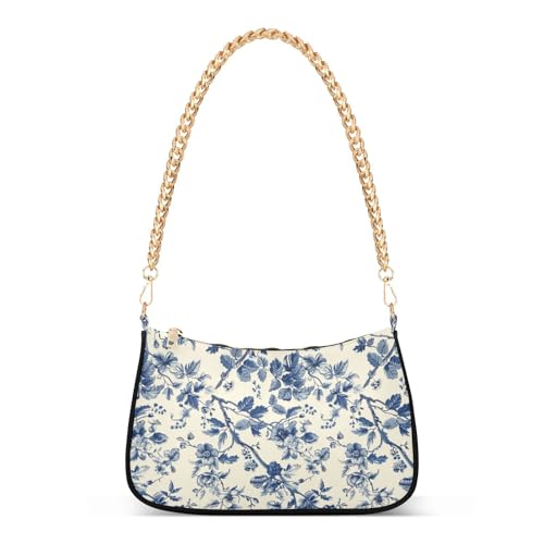 Bolso Tote Floral Azul y Blanco para Mujer con Cadena miniatura 1
