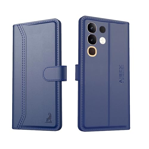 Image of AIBEX Compatible for Vivo Y31 Pro 5G / Vivo T4X 5G / iQOO Z10X 5G Flip Cover Leather Finish | Inside TPU with Card Pockets | Wallet Stand | Complete Protection Flip Case -Blue