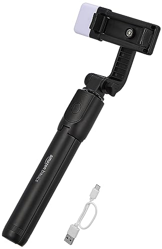 Image of Amazon Basics Extendable Bluetooth-Enabled Selfie Stick /Tripod with Wireless Remote, White Light, 2 Colour Modes, Useful for Selfies, Makeup, Vlogging and Portrait Shots