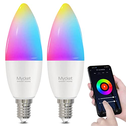 Mycket E14 WiFi Smart Bulb 5W LED Color Light Equivalent Candle Bulbs, RGB Dimmable, Remote Control and Voice Control Timer Function Compatible with Alexa/Echo/Google Home [Energy Class A+]（2-Pack）