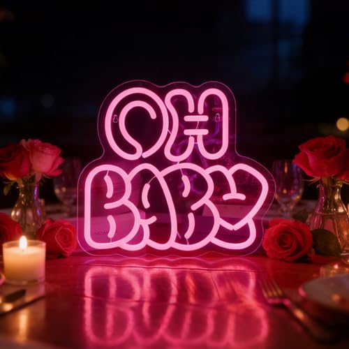 Image of Oh Baby Neon Sign for Backdrop Wall Decor,Dimmable LED Light Up Sign for Baby Shower Backdrop & Nursery Wall Decor, Valentine's Day Gift,Pink oh baby sign for gender reveal party Baby's Room