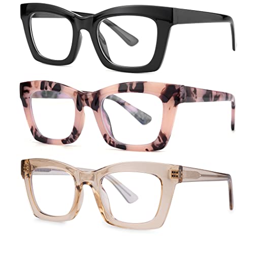 Image of 3 pack style Spring hinge Readers Blue Light Blocking Computer Square Reading Glasses for Women Men