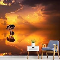 Wall Mural Sunset Sunrise Background Nature Scenery Removable Self-Adhesive Wallpaper Wall Decoration for Bedroom Living Room - 66x96 inches