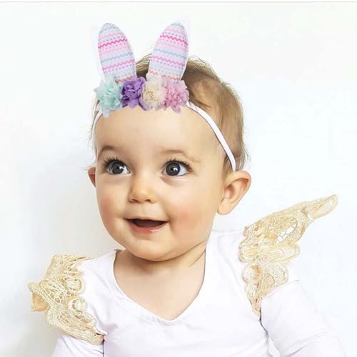 Easter Headband for Baby Girls Bunny Rabbit Ear Headbands with Flower Crown Toddler Kids Easter Hairband Hair Accessories ZHB39 (Nylon Band, One Size)2