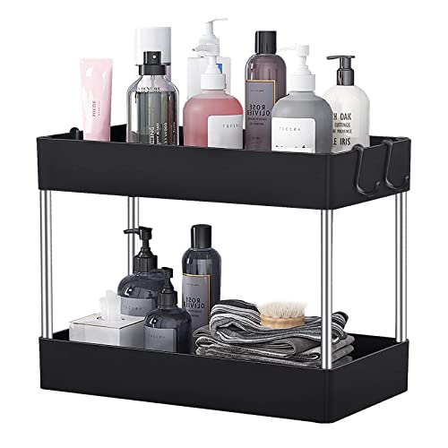 Under Sink Organizer and Storage, LGHIESO Under Bathroom Sink Shelf Organizer Rack, Under Bath Sink Collection Baskets with Hooks, Ideal for Room, Office, Kitchen, Bathroom (Black, 2-Tier) Under Sink Organizer and Storage, LGHIESO Under Bathroom Sink Shelf Organizer Rack, Under Bath Sink Collection Baskets with Hooks, Ideal for Room, Office, Kitchen, Bathroom (Black, 2-Tier)