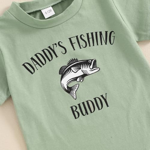 Toddler Fish Outfit Short Sleeve Papas Fishing Buddy T-shirt Fish Shorts 2Pcs Set Father Gift Clothes for Baby4