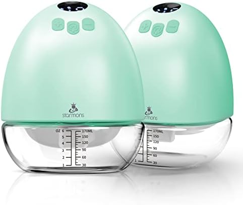 STARMONS Double Wearable Breast Pump, Portable Breast Pump, Hands-Free Electric Breast Pump with 3 Pumping Modes & 9 Suction Levels, Breastfeeding Pump for Travel Office Outdoor