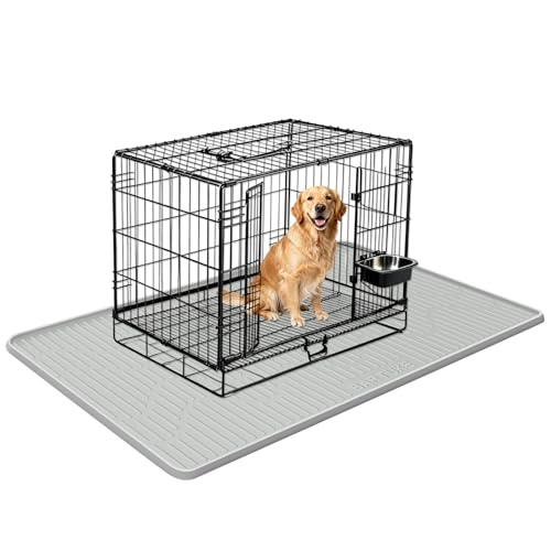 Bartuke Silicone Dog Crate Mat 24 x 24 Crate Liner for Dog Cages Kennel Mat with Raised Edge Washable Waterproof Leakproof Protect Floors