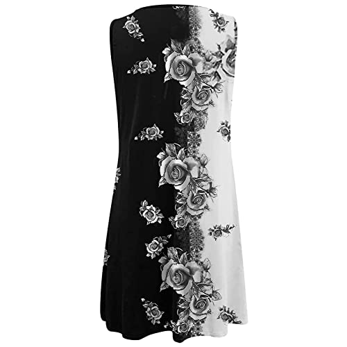 Womens 2023 Summer Dresses Vintage Floral Printed Sundress Casual Keyhole Sleeveless Beach Sexy Boho Tank Mini Dress - Thumbnail 6