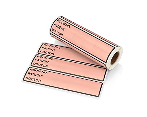 Image of Carstens Patient I.D. Adhesive Medical Chart Labels for 1.5 inch - 4 inch Ring Binder Spines - Pre-Printed Sticker Labels (Room No. / Patient /Doctor), 5 3 /8 inch x 1 3 /8 inch, Pink, Roll of 200