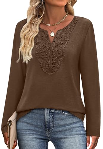 Image of XIEERDUO Boho Tops for Women Blouses Dressy Casual V Neck Long Sleeve Shirts Fall Outfits Trendy Vacation Clothes