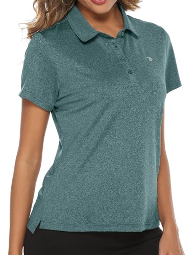 TBMPOY Women's Golf Polo Short Sleeve Shirts Lightweight Moisture Wicking Collared T Shirt Quick Dry 4-Button, B12-blue Green, 3X-Large