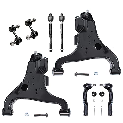 Image of Detroit Axle - 8pc Front End Suspension Kit for 2004-2010 Infiniti QX56, 2004-2015 Nissan Pathfinder Armada Titan, 2 Lower Control Arms w /Ball Joint 4 Tie Rods 2 Sway Bars Replacement