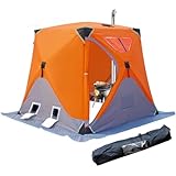 ABXMAS Ice Fishing Shelter 3-4 Person, Portable Insulated Ice Fishing Tent with Stove Jack, Hub-Style Shelter Shanty Waterproof 600D Insulated Layer 2 Doors 2 Windows for Winter