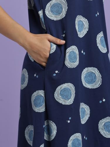 Image of 9shines Label Hosiery Cotton Knee Length Short Night Dress | Short Nighty for Women with Pocket | Graphic Print Nightwear | Night Gown for Women (M-7XL)