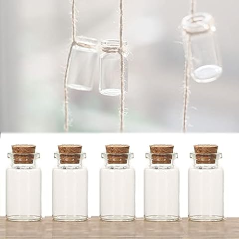CandyAlley Kleine Glasflaschen, Mini Glasfläschchen mit Korken, Windspiele für Draußen Hängend Leere Probe Glasflasche Blumentöpfe Ornamente Set 50 Stücke 7ml Cover
