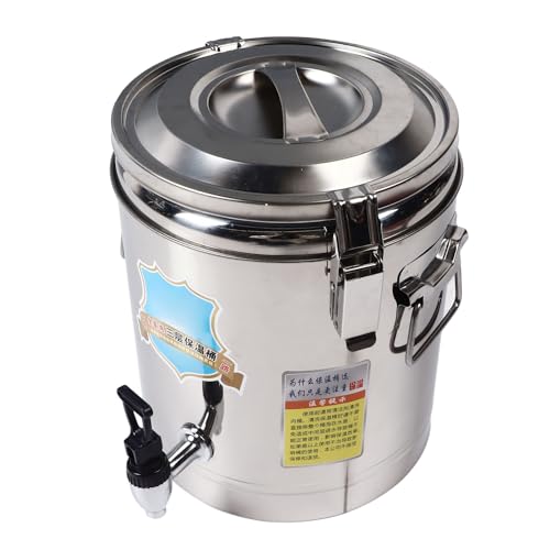 10L Insulated Soup Bucket Stainless Steel Faucet Lid Handle Beverage Dispenser for Cafeterias