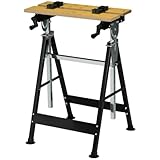 Folding Workbench, Adjustable Height & Angle Heavy Duty Portable Work Table with Ruler & Protractor, 220 Lbs Capacity Multi-Function Work Stand with 4 Pegs & 2 Cranks for Garage Workshop, Sawhorse
