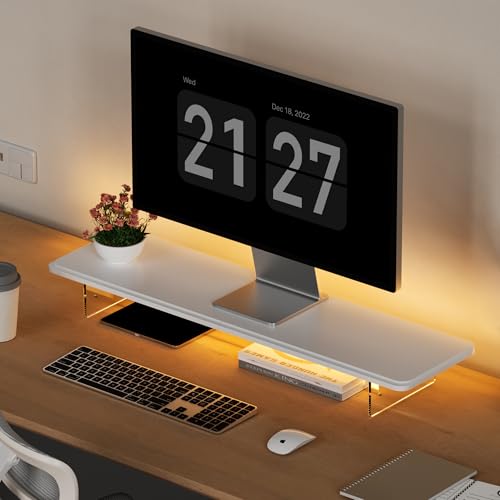 AFOOYO Monitor Stand Riser,31.5-Inch LED Light Wood Computer Monitor Stand with Adjustable Acrylic...