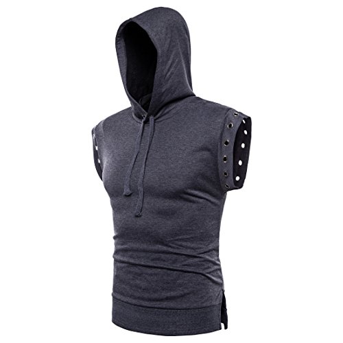 Camiseta sin mangas hombre con capucha y agujeros de moda casual transpirable con cordón