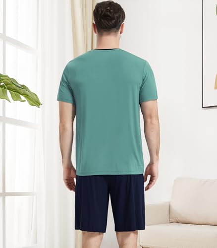 NACHILA Men's Pajamas Set-Viscose Made from Bamboo, Soft Sleepwear Short Sleeve Pjs Top with Shorts Cool Loungewear2