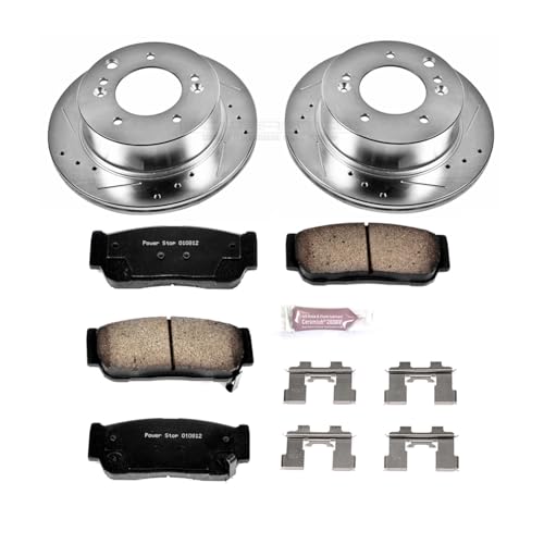 Image of PowerStop Rear Brake Kit for Kia Sorento 2003-06 - Drilled and Slotted Disc Rotors with Carbon-Fiber Ceramic Brake Pads Replacement, K5901