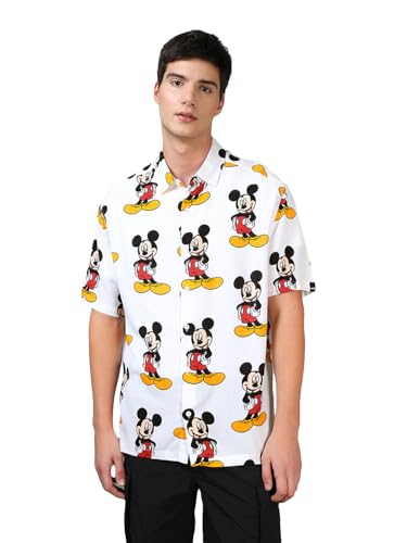 Image of Bewakoof Men's All Over Printed Oversized Fit Half Sleeve Resort Collar Rayon Shirt