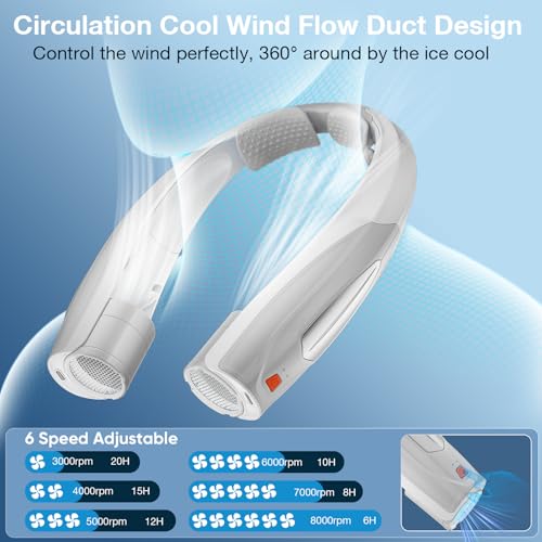 Image of Hionly AI Neck Fan, 6 Speeds Adjustable Portable Personal Fan Rechargeable, 6000 mAh Battery Faster Cooling Wearable, Ultra Quiet for Home, Office, Travel, Outdoor