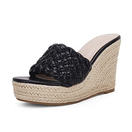 Image of Ermonn Womens Platform Wedge Sandals Espadrilles Braided Open Toe Slip On Summer Mule High Heels