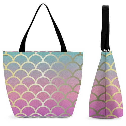 Sac à bandoulière pour femme motif écailles de sirène arc-en-ciel cabas de shopping