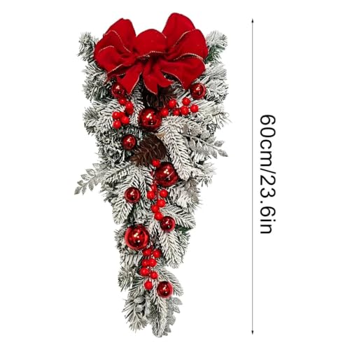 23.6'' Red Bow & Artificial Plants Christmas Wreaths for Front Door Decor - image 2