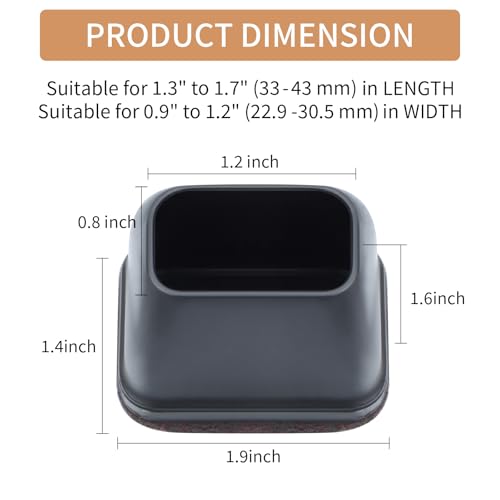 Ezprotekt 16 Pcs Rectangle Silicone Chair Leg Floor Protectors, Felt Rectangle Black Furniture Leg Cap Covers for Chair Table Desk - Anti- Scratches (Fit L :1.3-1.7", W: 0.9-1.2") by Ezprotekt - Image 2