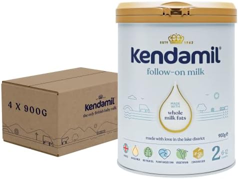 (4x900g) Kendamil Follow-On Milk 4-Pack, Stage 2, 6-12 Months โ British Made, Whole Milk Formula โ Vegetarian, No Palm Oil, No GMOs โ with Omega 3 DHA, Omega 6 ARA and Prebiotics