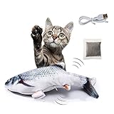 pepoot Electric Flopping Fish Cat Toy, 11'' Moving Fish Fun Kicker Toys, Plush Simulation Smart Wagging Fish with Catnip Toys, Wiggle MotionToy, USB-Charged &Washable, Chew Bite Supplies for Kitty