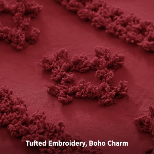 Image of Bedsure Tufted Boho Comforter Set Queen, Bedroom Decor Bedding Set Red