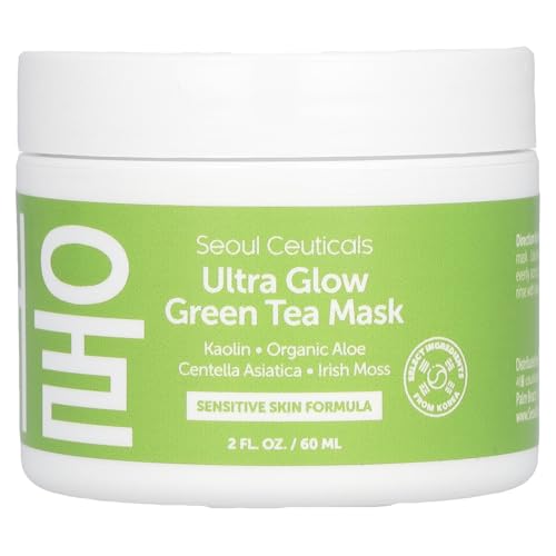 SeoulCeuticals Korean Skin Care Face Mask for Sensitive Skin - Korean Skincare Green Tea Wash Off Masks - K Beauty Face Masks - Aloe Vera Mask + Centella Asiatica Hydrating Facial Spa Mask 2oz