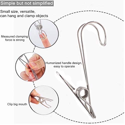 12 Stainless Steel Clothespins With Hooks, Metal Spring Clips With Hooks, Universal Hanging Clips For Offices, Kitchens And Bathrooms #TOP4