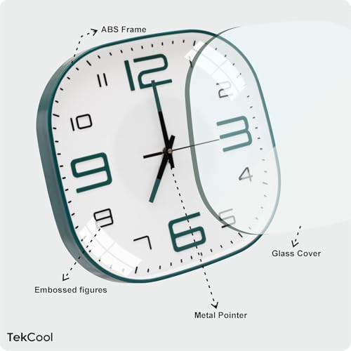 Image of TEKCOOL Plastic Analogue Wall Clock 12 inch Silent Quartz Decorative Wall Clock Non-Ticking Classic Clock Battery Operated Round Easy to Read for Room /Home /Kitchen /Bedroom /Ofice /School.White green 