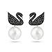 Swarovski Iconic Swan Ohrring Jackets, Schwarze und Rosé Vergoldete Ohrringe mit Funkelnden Swarovski Kristallen in Schwanenform und Kristallperlen